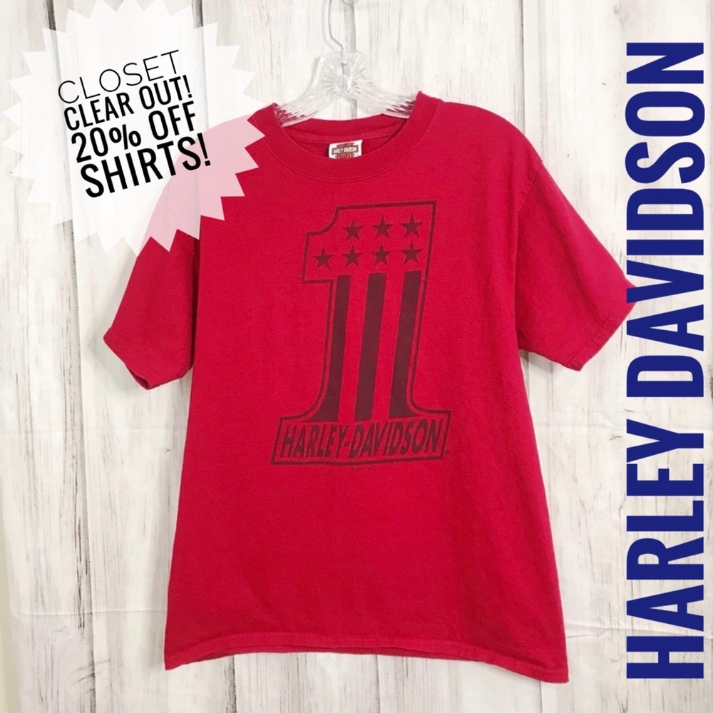 Harley Davidson Red Graphic Tee Shirt Size M